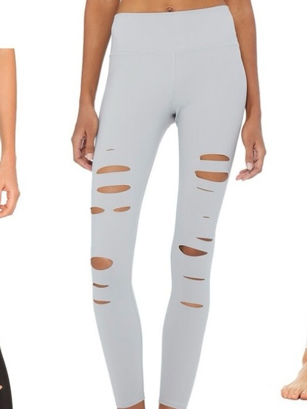 ALO ripped Yoga Light Gray Leggings with Subtle Logo